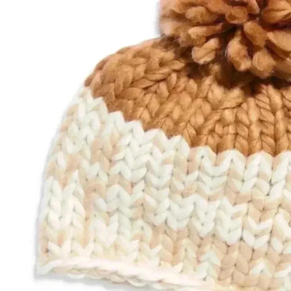 Free People Cozy Up Color Block Pom Pom Beanie Hat NWT